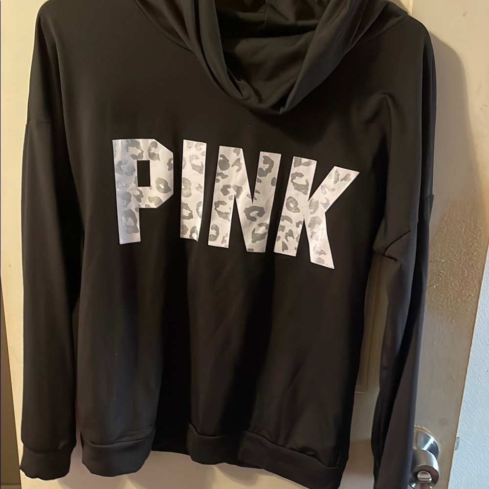 Black Cowl neck with Leopard Print Logo pink